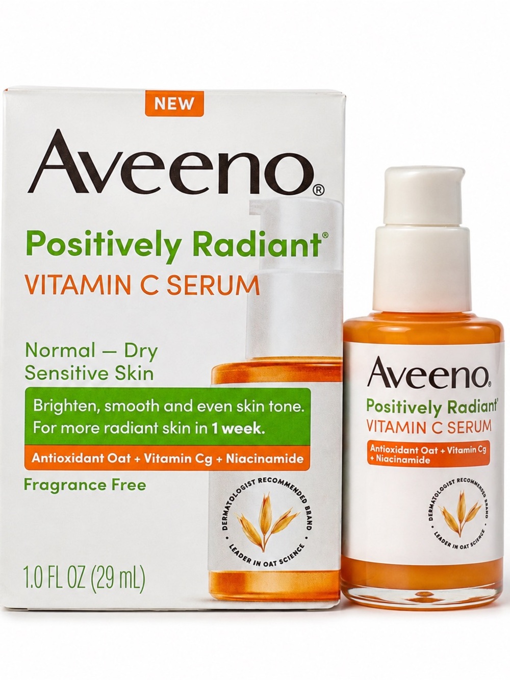 Aveeno Positively Radiant Vitamin C Serum 1 oz Niacinamide New Sealed